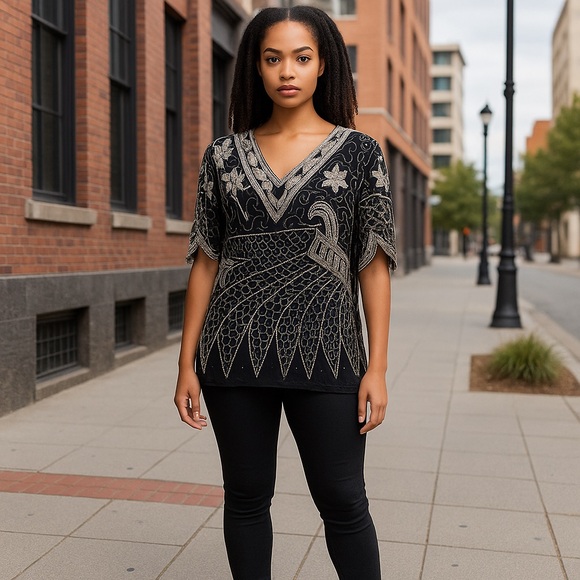 Vintage Shakti Shark Bite Beaded Top, M0578 - Picture 8 of 8